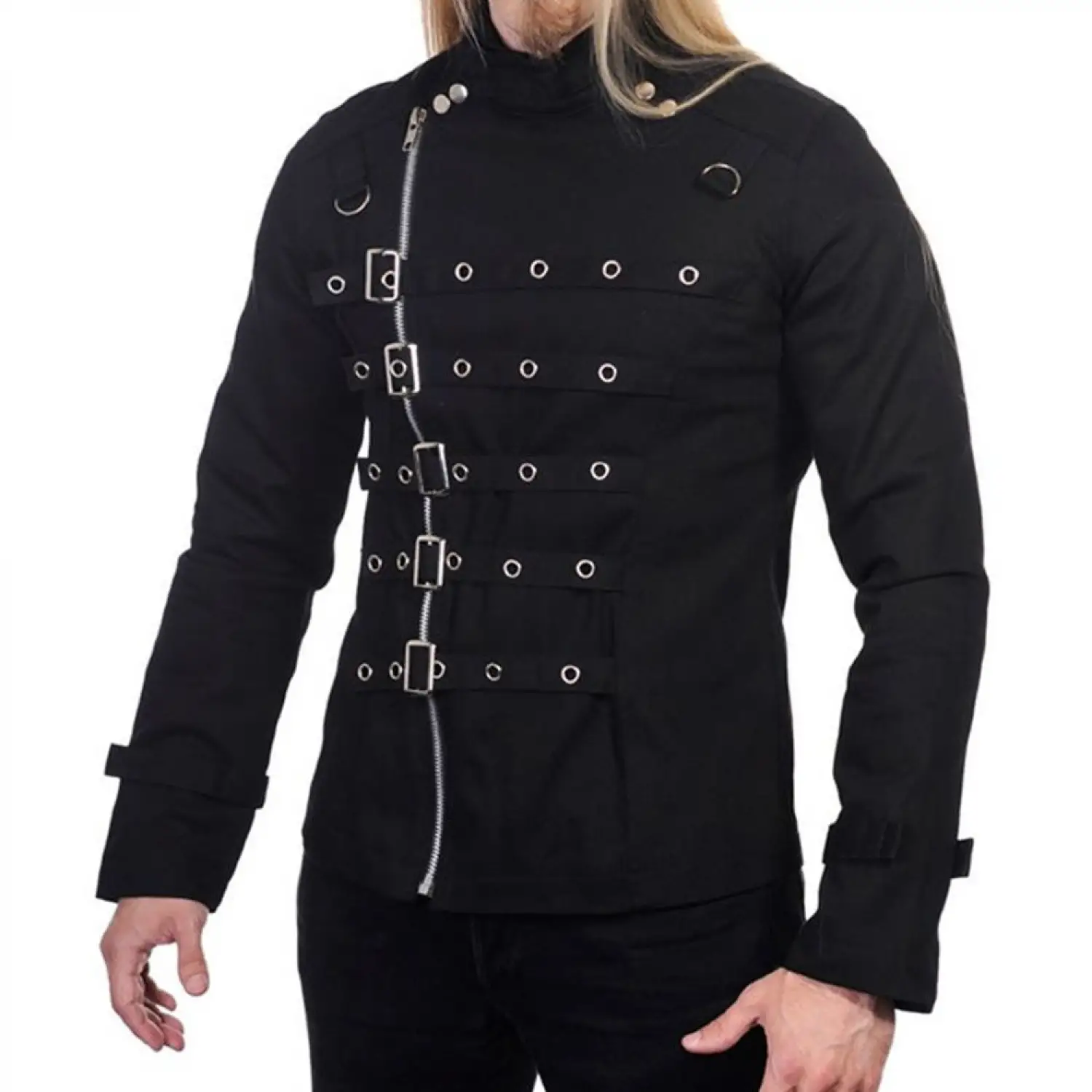Vampire Asylum Psycho Jacket Black Zipper Gothic Bondage Alt Jacket Men s